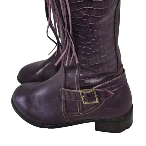 June Ambrose Purple Leather Fringed Embossed High Western Equestrian Boots 9 EUC - Picture 5 of 12